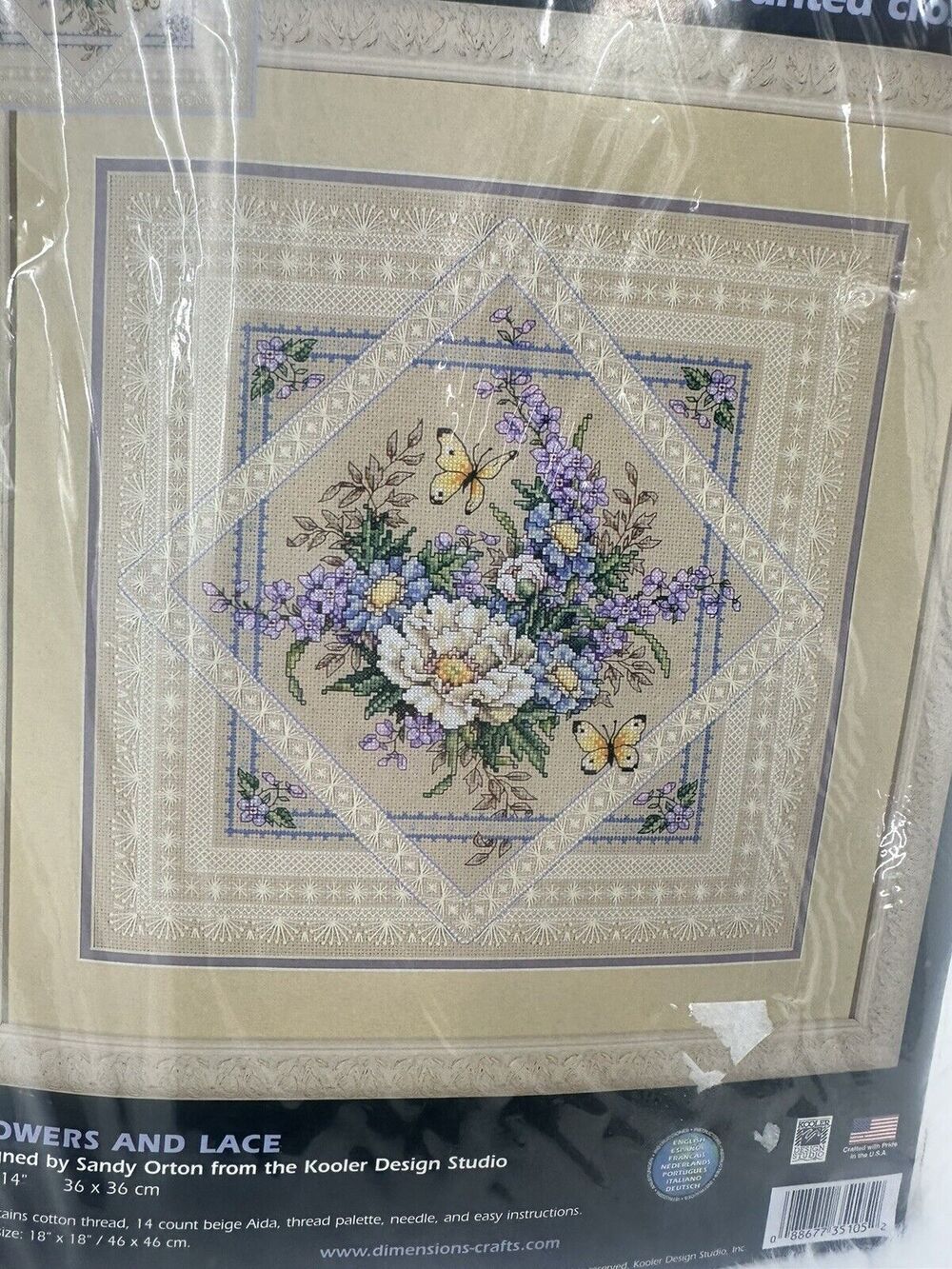 Dimensions Flowers Lace Counted Cross Stitch Kit 35105  New Sealed Sandy Orton